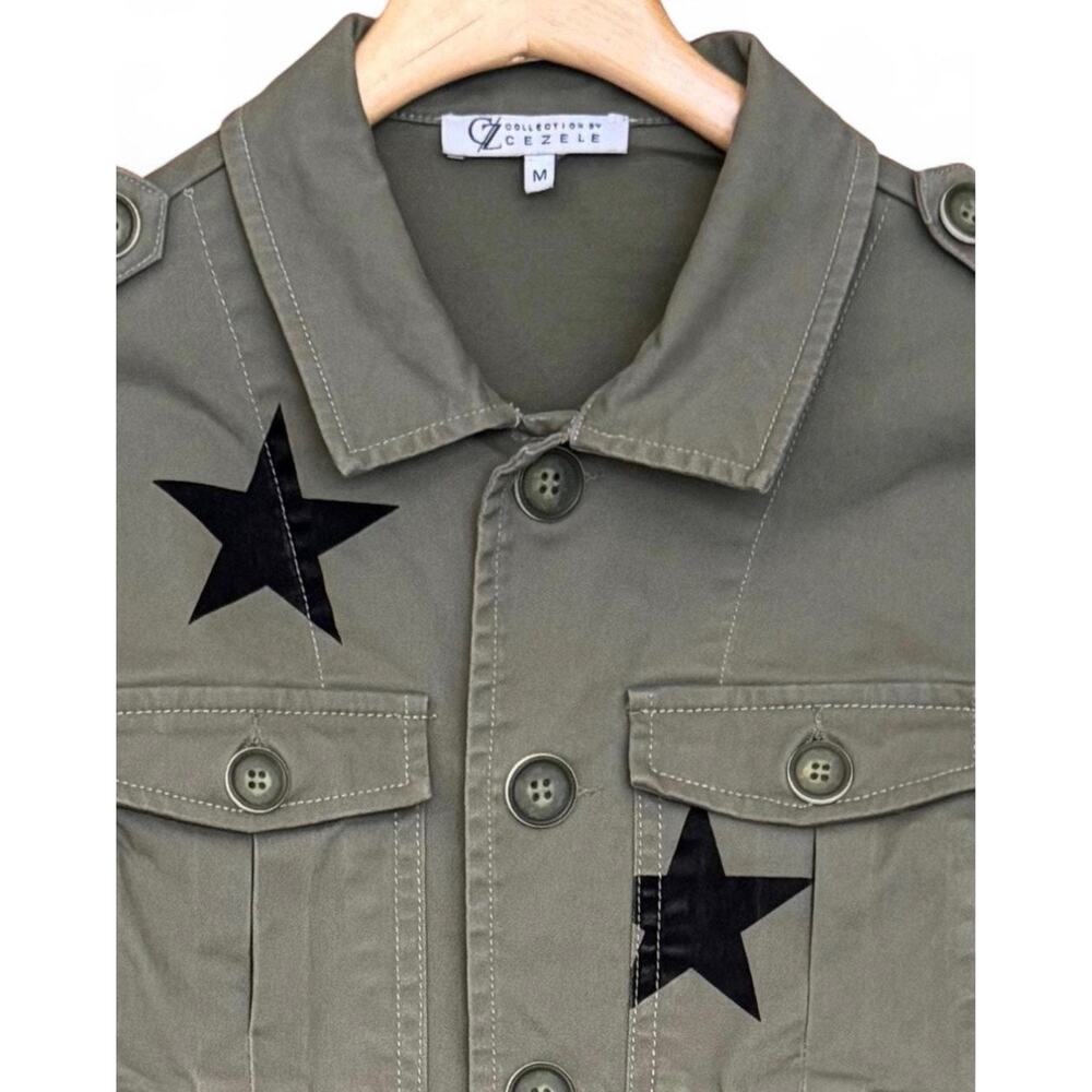 Cezele Olive Green Black Star Military Utility Jacket Size M - Picture 3 of 15